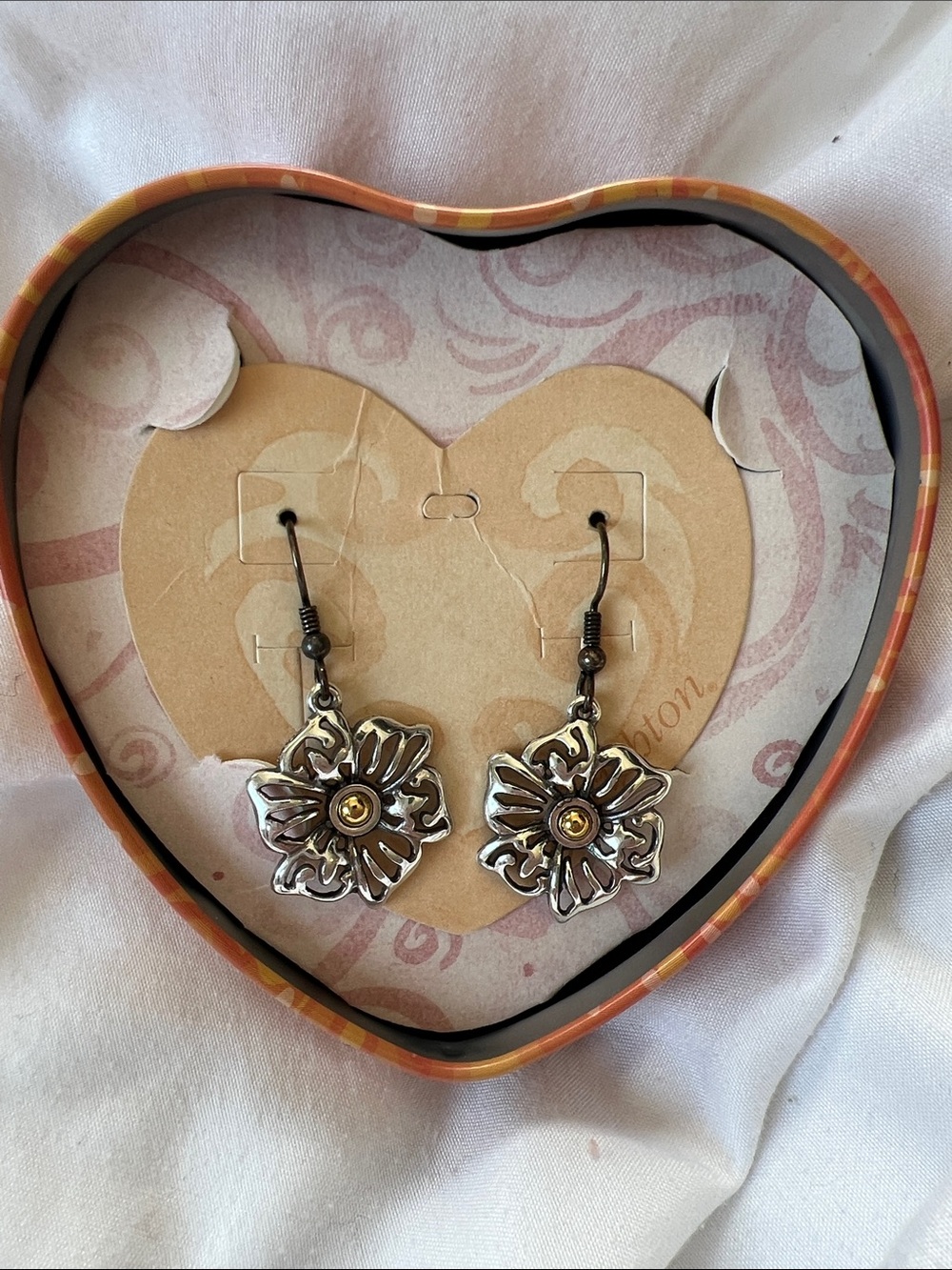 Brighton Floral Silver-lDangle Earrings with Gold Accent - Women Jewelry